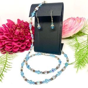 VINTAGE⚜️STERLING SILVER Austrian Crystal Necklace, Bracelet & Earrings Set